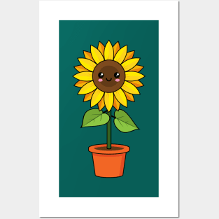 Kawaii Sunflower Plant in a Pot Posters and Art